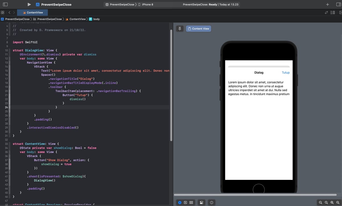 How to Prevent Modal/Dialog/Sheet Dismissal using Swipe in SwiftUI